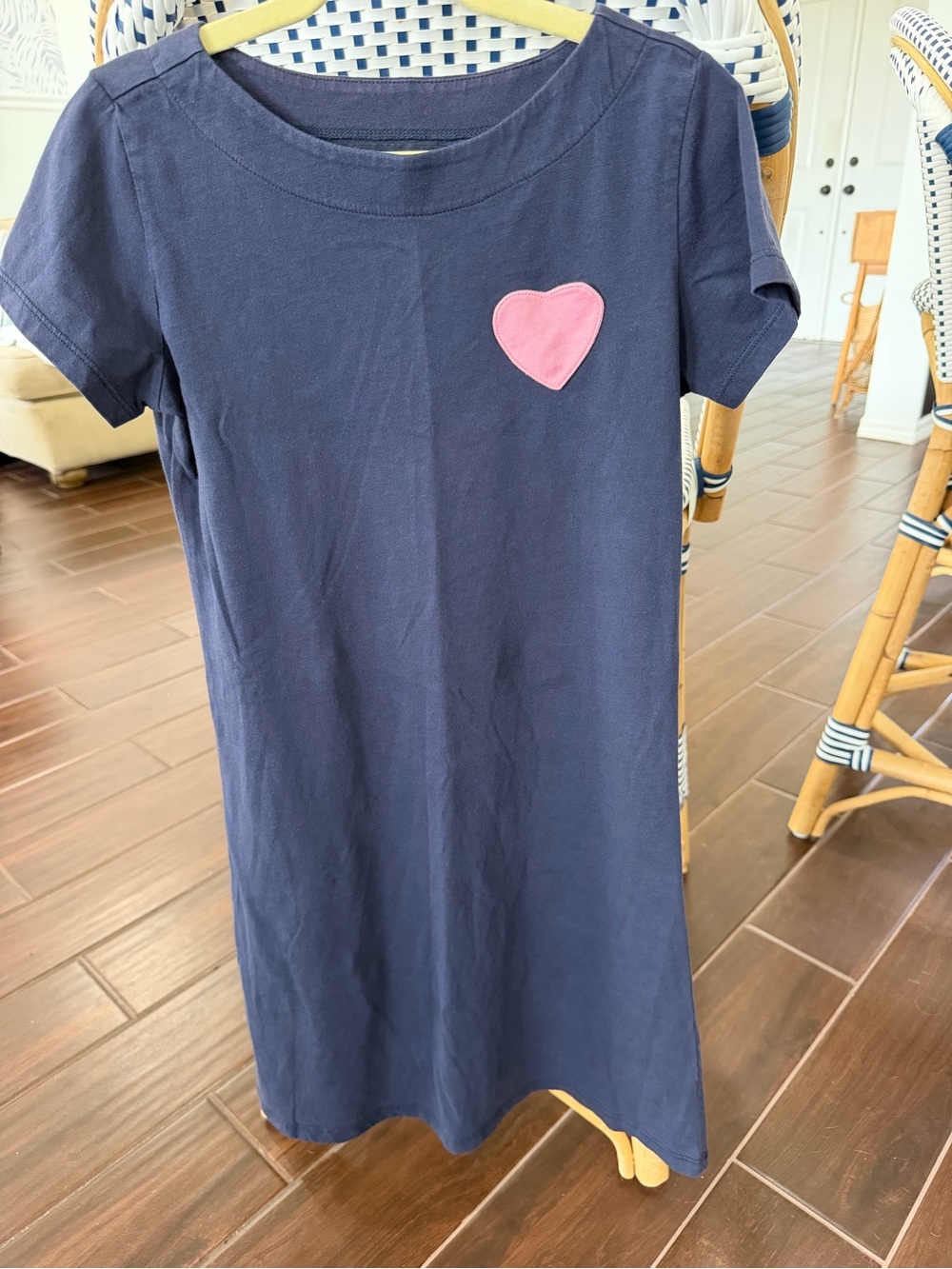 Duffield Lane Girls Size 14 Navy 100% Cotton T-Shirt Dress Pink Heart Appliqué